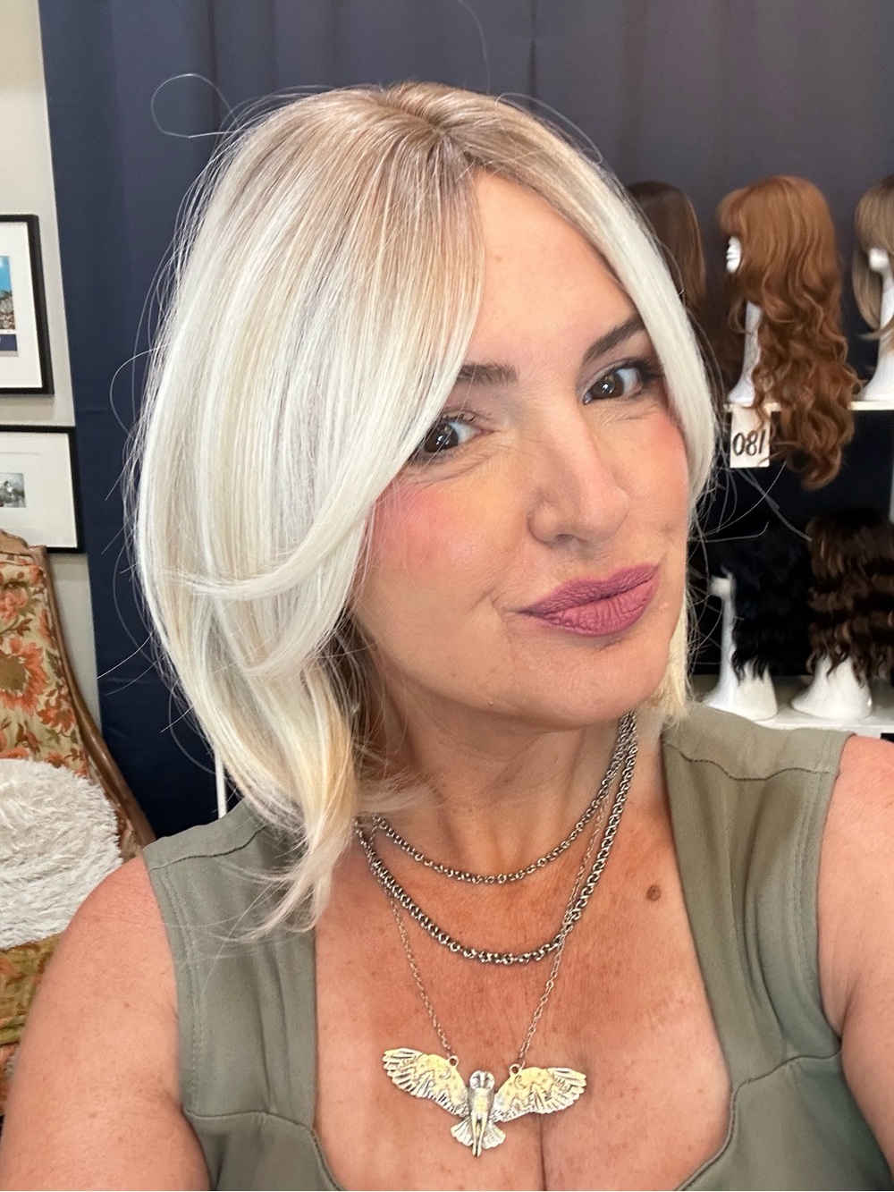 362 10” Short Blonde Rooted Bob Long Bang Synthetic Wig